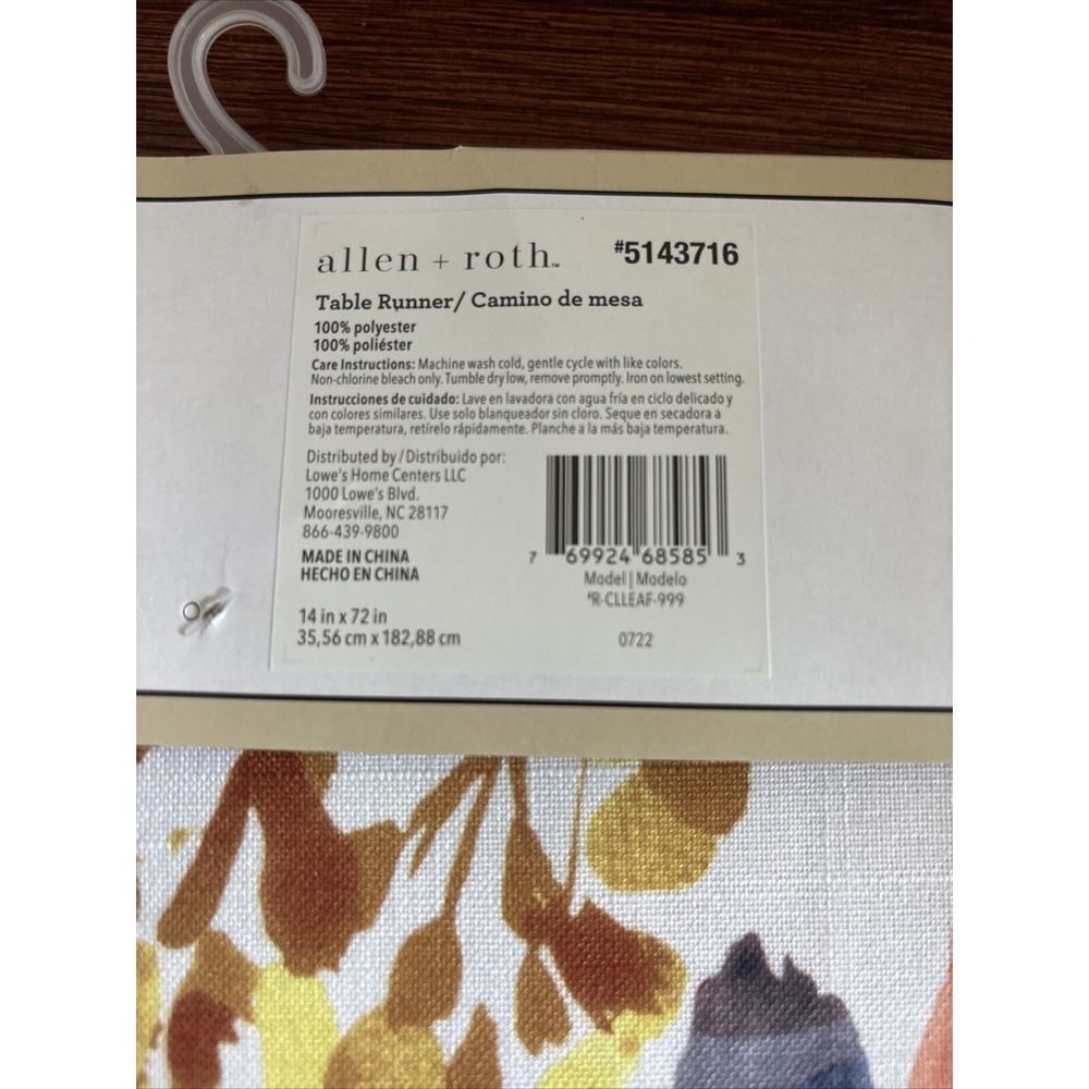 Allen + Roth Fall Floral With Blue 14"x72" Table Runner New Model R-CLLEAF-999 - Picture 3 of 5